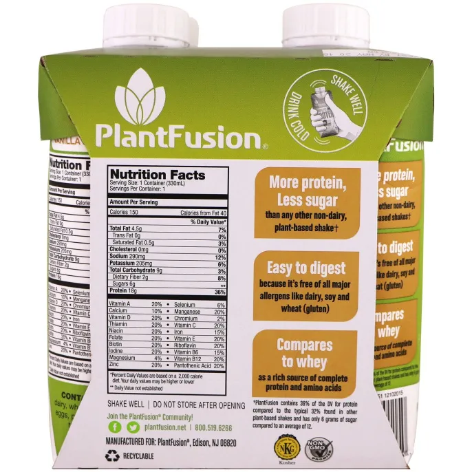 PlantFusion, Complete Plant Protein, Vanilla Bean, 4 Pack, 11 fl oz (330 ml) Each