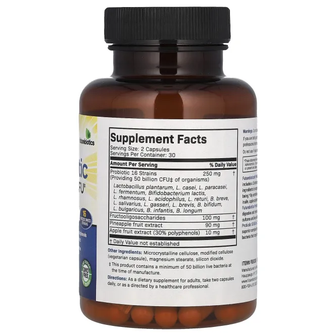 Futurebiotics, пробиотики с пребиотиками, 50 млрд КОЕ, 60 вегетарианских капсул (25 млрд КОЕ в 1 капсуле)