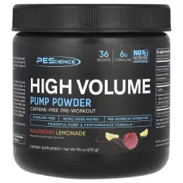PEScience, High Volume, добавка с оксидом азота, без кофеина, малиновый лимонад, 252 г (8,9 унции)