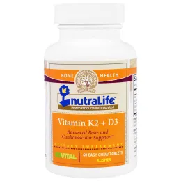 NutraLife, Витамины K2 и D3, 60 легко разжевываемых таблеток