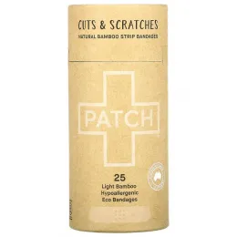 Patch, Бинты в полоску из натурального бамбука, порезы и царапины, легкие, 25 эко-бинтов
