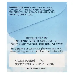 Twinings, холодный чай со льдом, зеленый чай, несладкий, с мятой, 20 порционных чайных пакетиков, 40 г (1,41 унции)