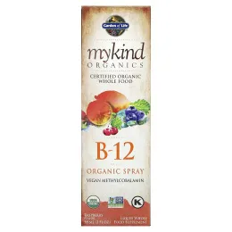 Garden of Life MyKind Organics B-12 Органический спрей со вкусом малины 2 унции (58 мл)
