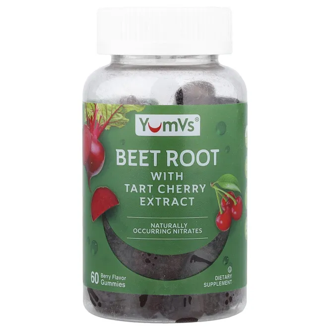 YumVs, жевательные таблетки с корнем свеклы и экстрактом вишни, со вкусом ягод, 60 жевательных таблеток