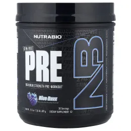 NutraBio, PRE-Workout, предтренировочный комплекс, без стимуляторов, со вкусом голубой малины, 609 г (1,34 фунта)