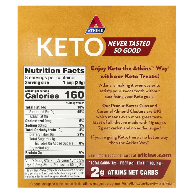 Atkins, Keto, чашки с арахисовой пастой, 8 чашек, 30 г (1,06 унции)