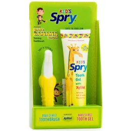 Xlear, Оригинальная детская щетка в виде банана, тренировочная зубная щетка и гель, набор из 2 предметов