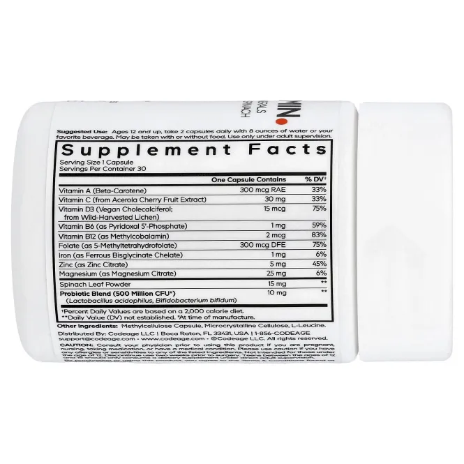Codeage, Мультивитамины для подростков, 30 растительных капсул