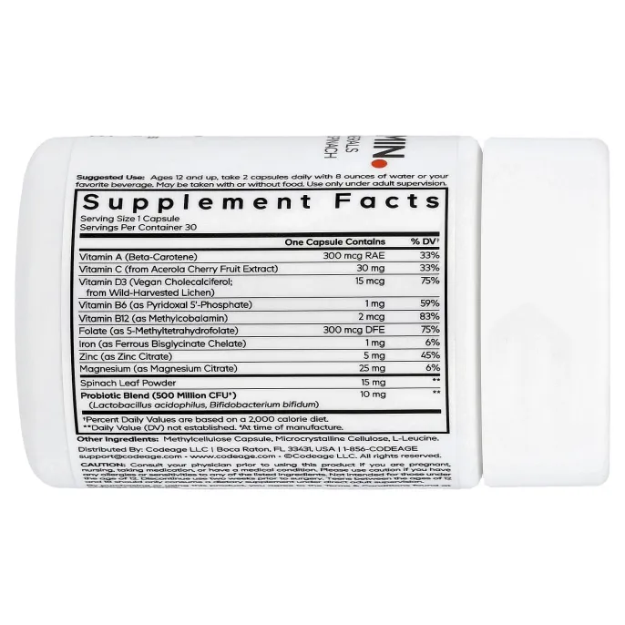 Codeage, Мультивитамины для подростков, 30 растительных капсул