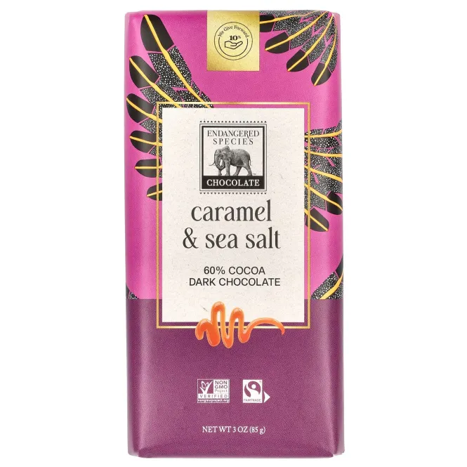 Endangered Species Chocolate, темный шоколад, карамель и морская соль, 60% какао, 85 г (3 унции)