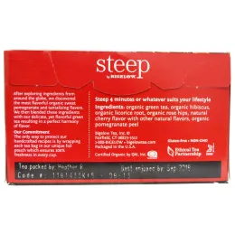 Bigelow, Стип, органический зеленый чай с гранатом, 20 пакетиков, 1,28 унции (36 г)