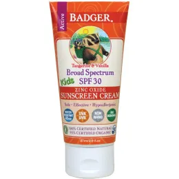 Badger Company, Active Kids, Солнцезащитный крем с оксидом цинка, SPF 30, мандарин и ваниль, 2.9 жидких унций (87 мл)