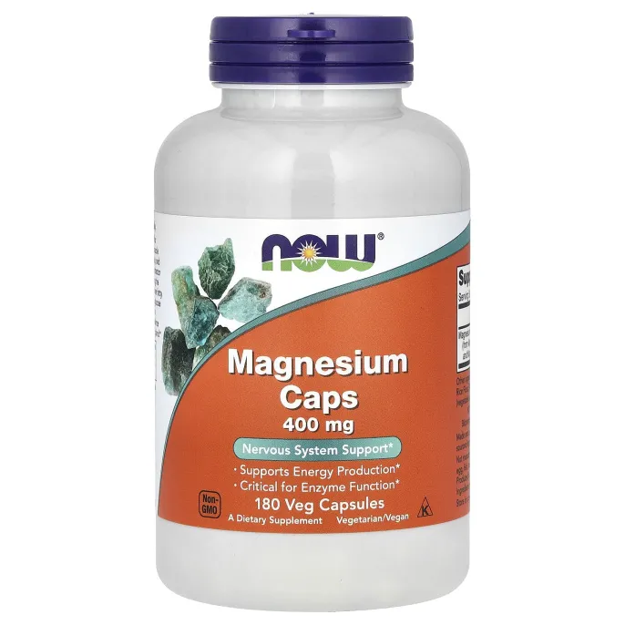 NOW Magnesium Caps 400 mg, 180 Veg Capsules