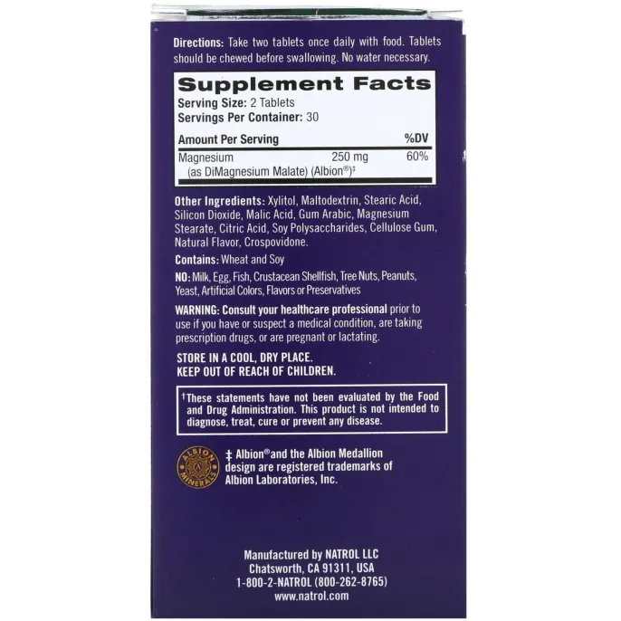 Natrol, High Absorption Magnesium, Cranberry Apple Natural Flavor, 250 mg, 60 Tablets