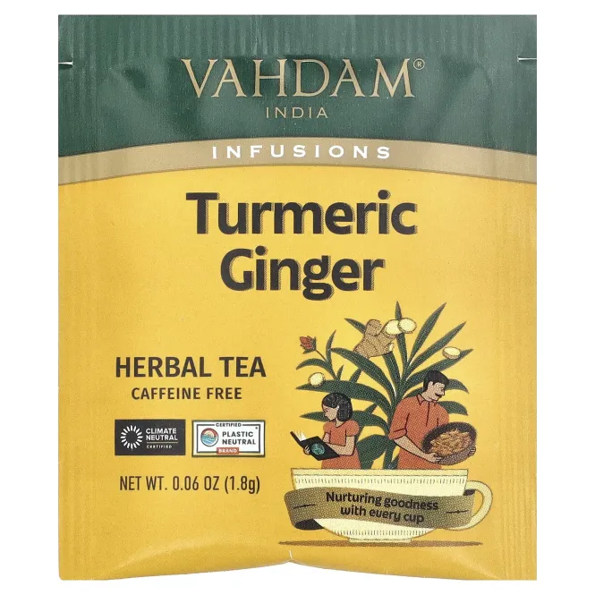 VAHDAM India, Infusions, травяной чай, куркума и имбирь, без кофеина, 18 пакетиков для заваривания, 32,4 г (1,14 унции)
