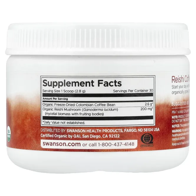 Swanson, Органический кофе рейши, колумбийский, 84 г (3 унции)