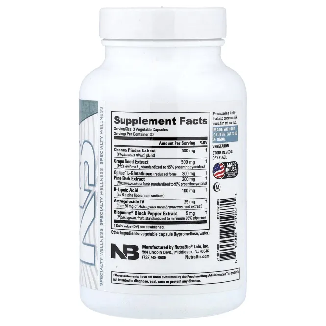 NutraBio, для почек, 90 капсул