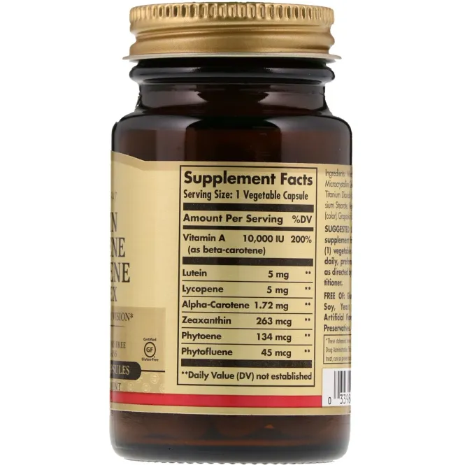Solgar, Комплекс с лютеином, ликопином и каротином, 30 растительных капсул