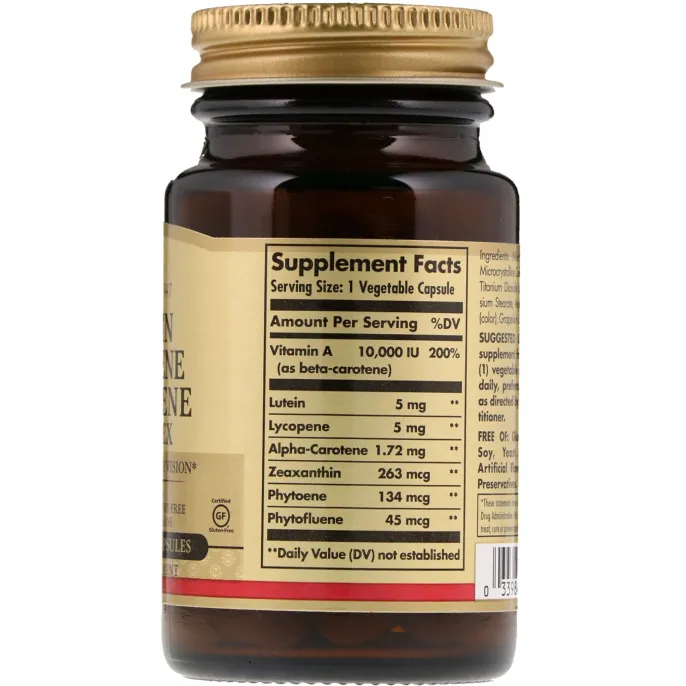 Solgar, Комплекс с лютеином, ликопином и каротином, 30 растительных капсул