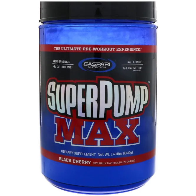 Gaspari Nutrition, "СуперНакачка макс", превосходный предтренировочный комплекс со вкусом черной вишни, 1,41 фунта (640 г)