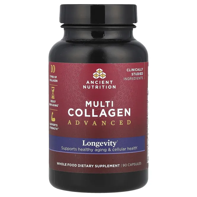 Ancient Nutrition, Multi Collagen Advanced, долголетие, 90 капсул
