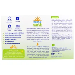 Sun & Earth, Натуральны умягчители ткани в виде листов, легкий цитрус, 80 листов, каждый 6,4 на 9 дюймов