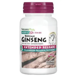 NaturesPlus, Herbal Actives, корейский женьшень, с замедленным высвобождением, 1000 мг, 30 вегетарианских таблеток