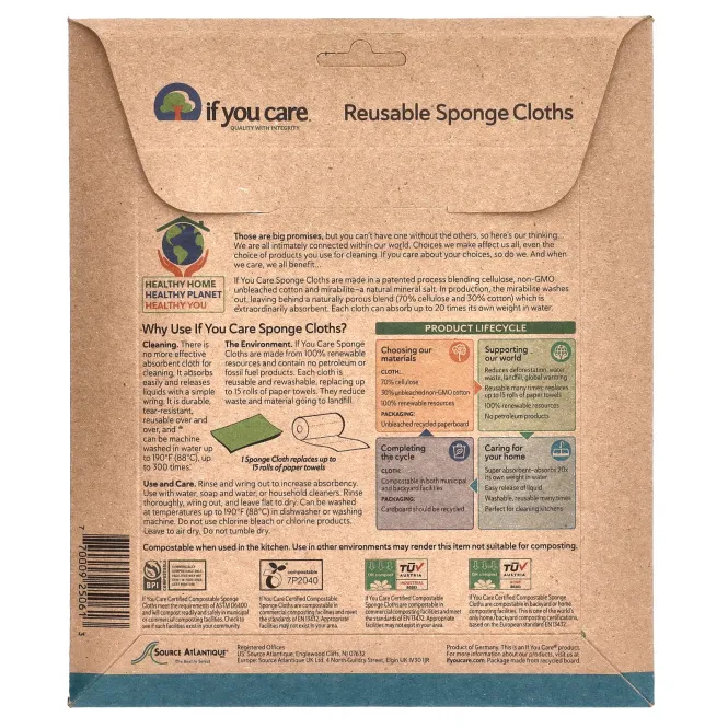 If You Care, Компостируемые губчатые салфетки, 5 шт.