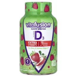 VitaFusion, Сверхсильный витамин D3, Поддержка состояния костей и иммунитета, Натуральный вкус клубники, 3000 МЕ, 120 жевательных таблеток