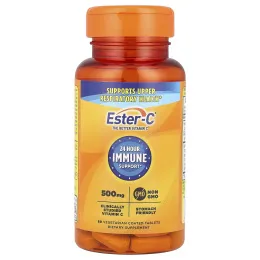 EsterC, Поддержка иммунитета в течение 24 часов, 1000 мг, 60 вегетарианских таблеток, покрытых оболочкой (500 мг на таблетку)