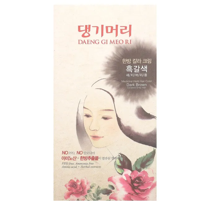 Doori Cosmetics, Daeng Gi Meo Ri, краска для волос с лекарственными травами, оттенок темно-каштановый, 1 набор