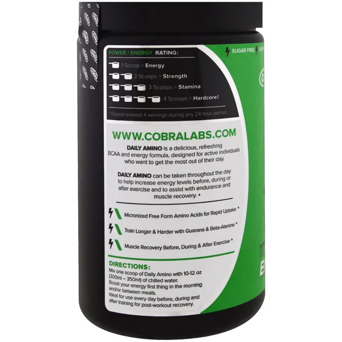 Cobra Labs, Daily Amino, энергия, хрустящее зеленое яблоко, 255 г
