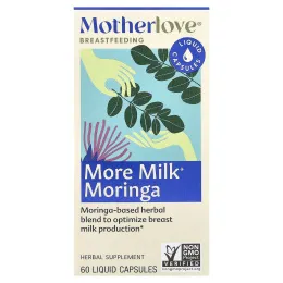Motherlove, грудное вскармливание, моринга для повышения лактации, 60 капсул с жидкостью