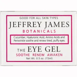 Jeffrey James Botanicals, Гель для кожи вокруг глаз, Успокаивает, обновляет, пробуждает, 0,5 унции (15 мл)