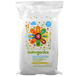 BabyGanics, Влажные салфетки для лица, рук и новорожденных, без отдушек, 40 влажных салфеток (8,0 х 6,0 дюйма)