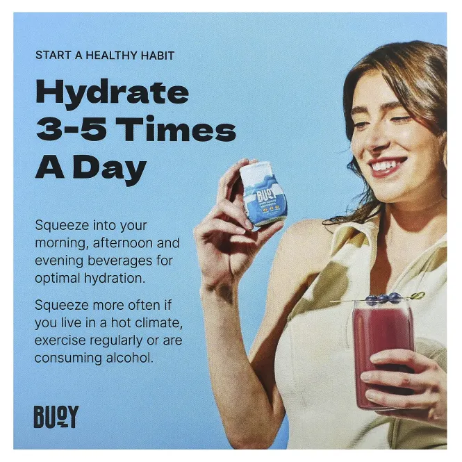 Buoy Hydration, Увлажняющие энергетические капли, усилитель напитка, без добавок, 3 шт. В упаковке, по 60 мл (2 жидк. унц.)