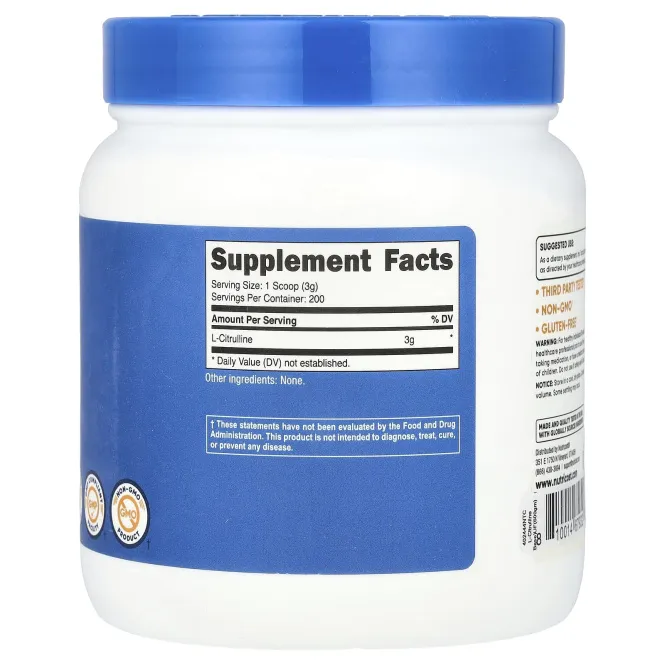 Nutricost, L-цитруллин, без добавок, 600 г (1,3 фунта)