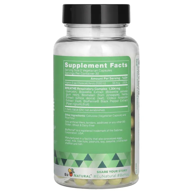 Eu Natural, Breathe Ease, кверцетин и листья крапивы, 60 вегетарианских капсул