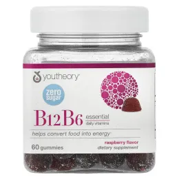 Youtheory, жевательные витамины B12 и B6, со вкусом малины, 60 жевательных таблеток