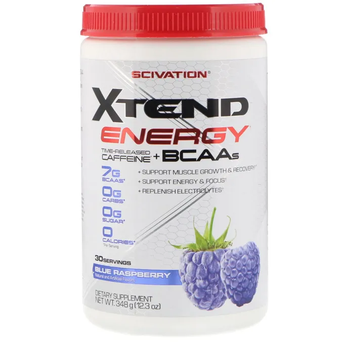 Scivation, Xtend Energy, Кофеин медленного высвобождения + аминокислоты с разветвлённой цепью, Голубая малина, 12,3 унц. (348 г)