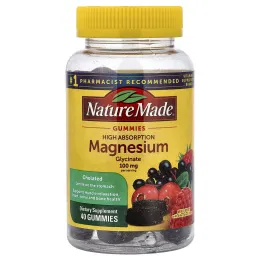 Nature Made, жевательный глицинат магния, ягодный вкус, 40 жевательных таблеток (50 мг в 1 таблетке)