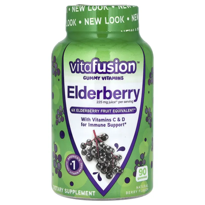 VitaFusion, Бузина, с витаминами C и D для поддержки иммунитета, натуральные ягоды, 90 жевательных таблеток