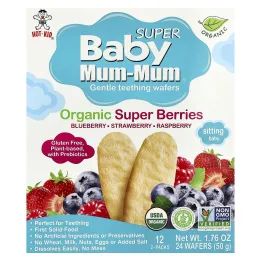 Hot Kid, Baby Mum-Mum® Super, нежные вафли для прорезывания зубов, органические суперягоды, 12 пакетиков по 2 жевательные таблетки