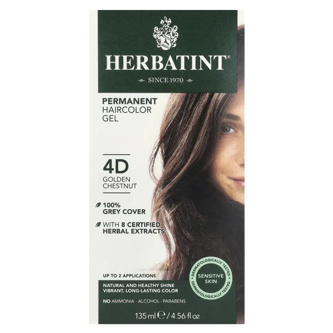 Herbatint, Стойкая гель-краска для волос, 4D, золотистый каштан, 135 мл (4,56 жидк. унц.)