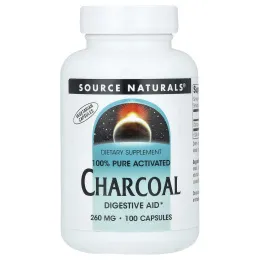 Source Naturals, 100% чистый активированный уголь, 520 мг, 100 капсул (260 мг в каждой капсуле)