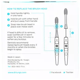 Dr. Tung's, Ионная зубная щетка, головки щетки для замены, мягкая щетина, 2 штуки