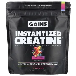 GAINS, Instantized Creatine®, растворимый моногидрат креатина, со вкусом кислой жевательной таблетки, 231 г (8,14 унции)