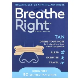 Breathe Right, Полоски для носа, маленькие / средние, 30 желто-коричневых полосок