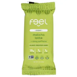 The Feel Bar, Energy, батончики с растительными протеинами, латте с матча и кофеином, 10 батончиков по 57 г (2 унции)