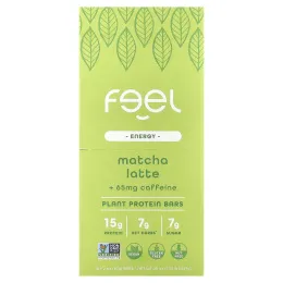 The Feel Bar, Energy, батончики с растительными протеинами, латте с матча и кофеином, 10 батончиков по 57 г (2 унции)
